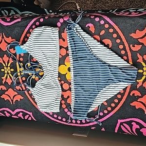 NWT CUPSHE Women's Bikini blue white Braided Straps with Reversible bottoms XL